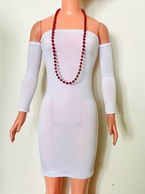 White Mini Dress & Red Bead Necklace for My Size Barbie Doll 36". New